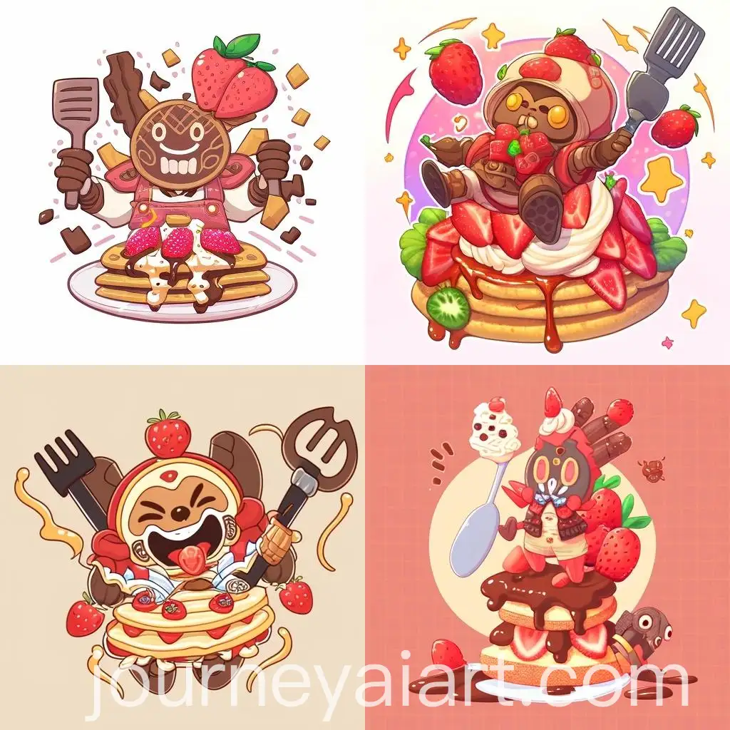 Cheerful-Waffle-Character-with-Chocolate-Strawberry-Banana-Nuts-and-Hazelnuts