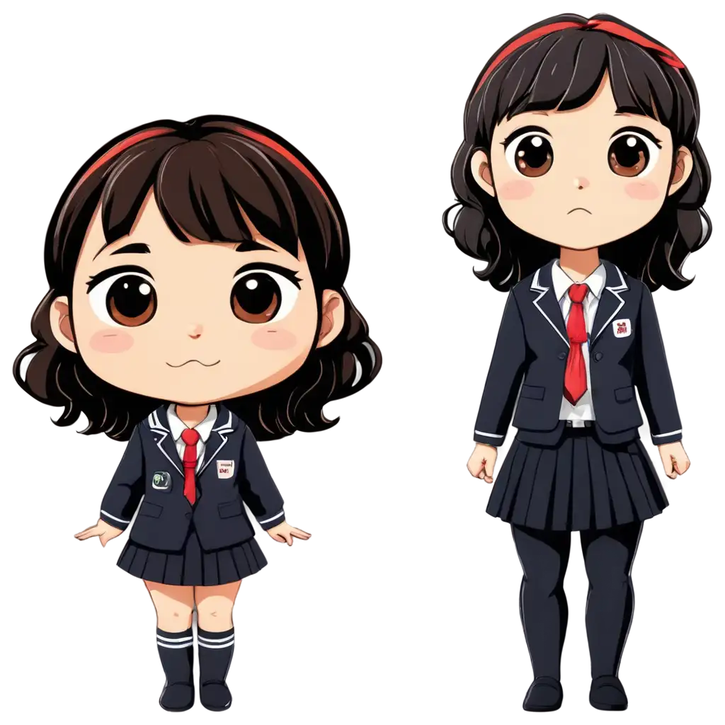 Cute-Girl-Vector-Chibi-Character-PNG-with-Black-Curly-Hair-in-Japanese-School-Uniform-HighQuality-Download