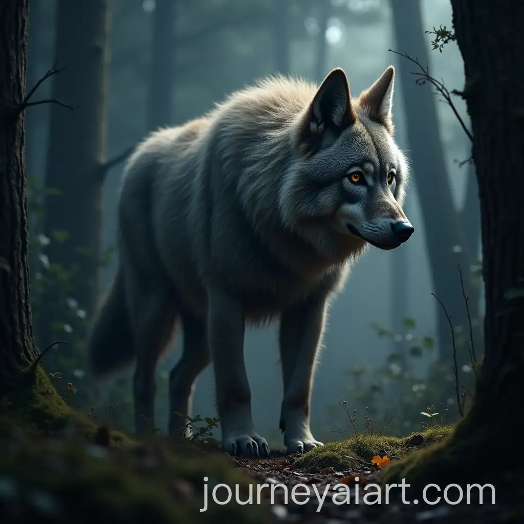 Werewolf-with-Fluffy-Fur-in-a-Mysterious-Forest-Setting