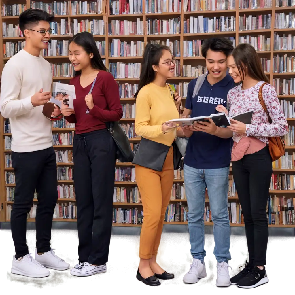 Group-of-Student-Lifestyle-in-Library-Captivating-PNG-Image-Illustrating-Academic-Environment