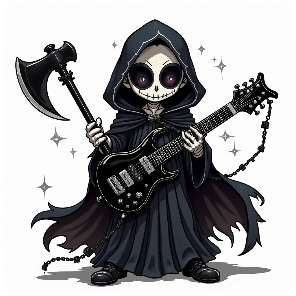 Chibi-Anime-Style-BlackMetal-Bard-with-Electric-Guitar-Axe-in-Gothic-Roman-Robes