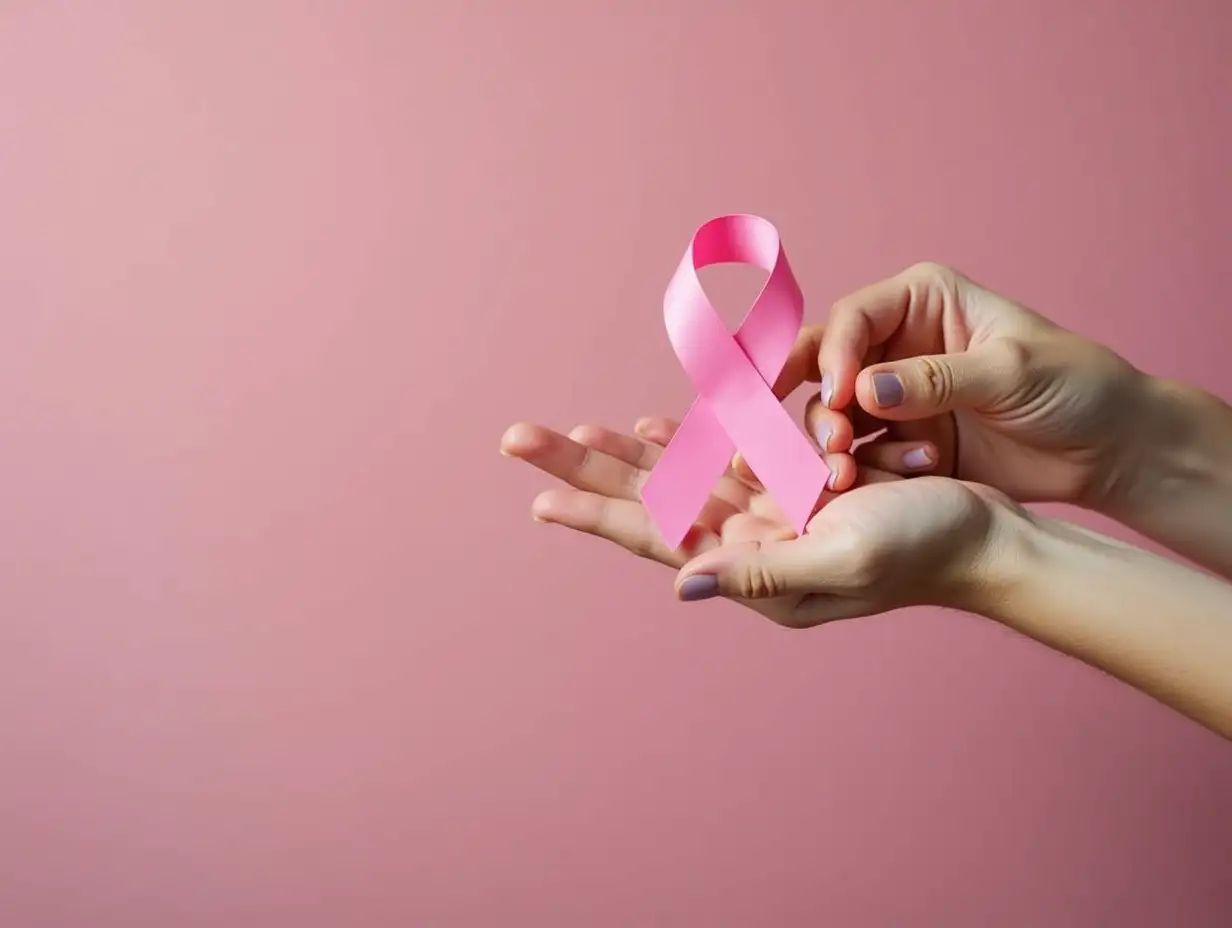 Woman-Holding-Pink-Ribbon-for-Breast-Cancer-Awareness