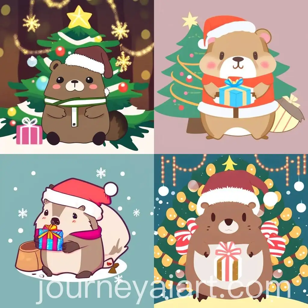 Christmas-Beaver-Decorating-Tree-with-Ornaments