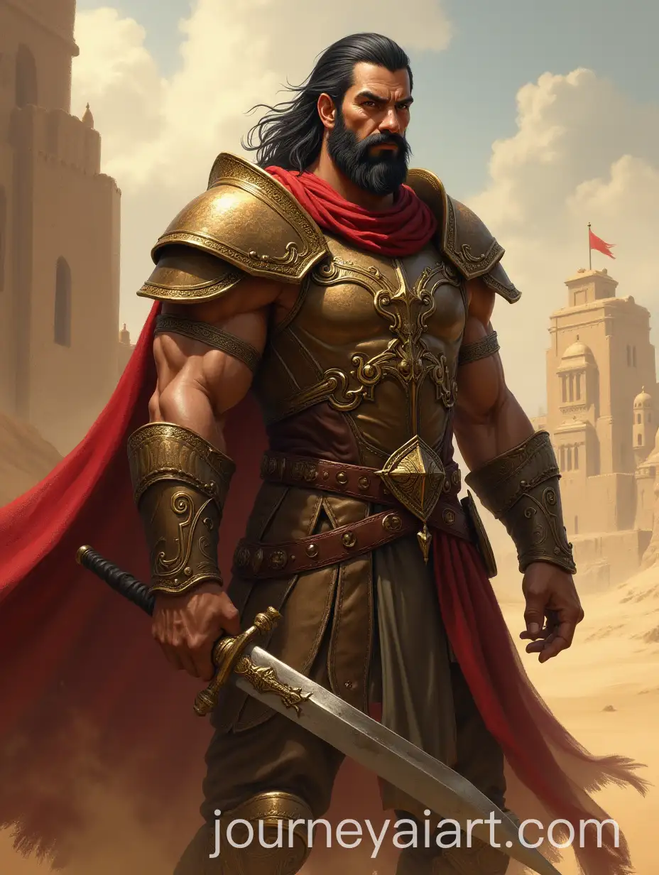 Medieval-Fantasy-HalfOrc-HalfHuman-Male-in-Sands-Kingdom-City