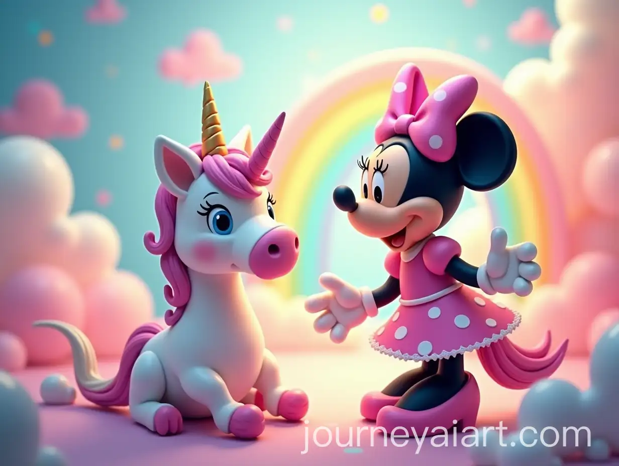 Unicorn-and-Minnie-Mouse-Celebrating-a-Birthday-Party-with-Rainbow-Background