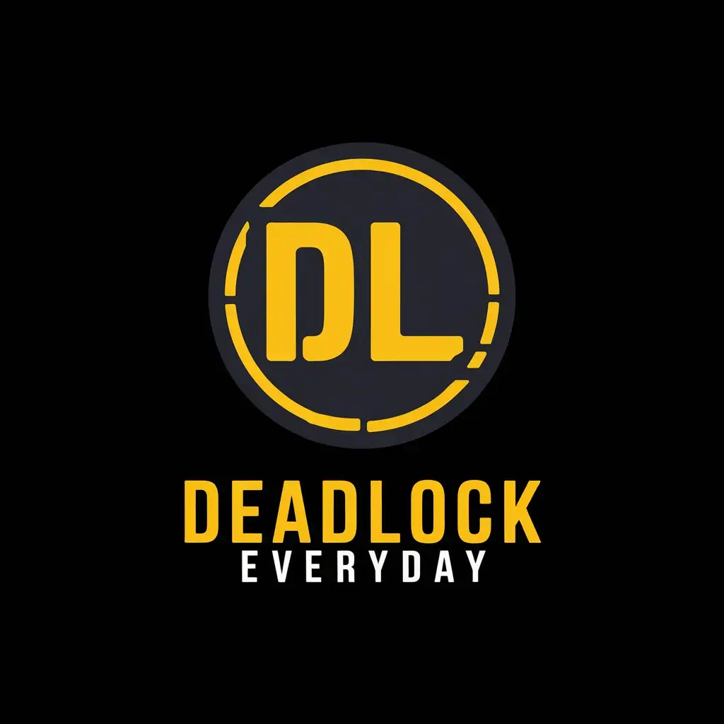 LOGO Design for Deadlock Everyday Yellow DL on Dark Gray Circle Background