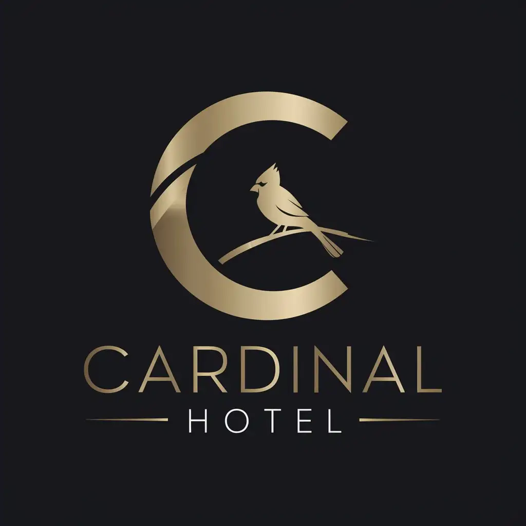 LOGO Design For Cardinal Hotel Luxury Gold Black with C and Cardinal Bird Theme