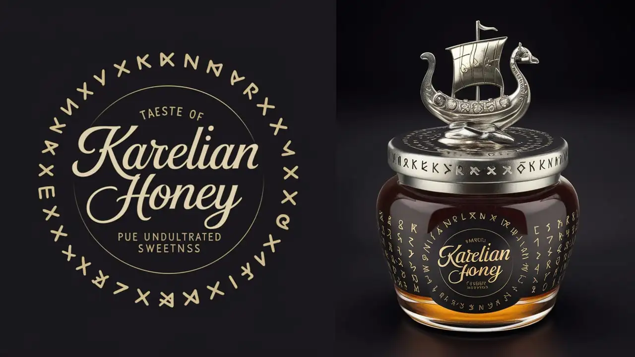 Karelian Honey Packaging Design Featuring Ancient Runes and Ornamental Details