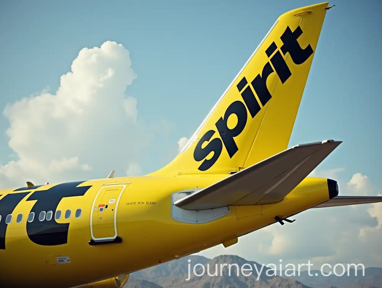 Closeup-Side-View-of-Airplane-Tail-with-Spirit-Airlines-Logo-in-Dramatic-Lighting