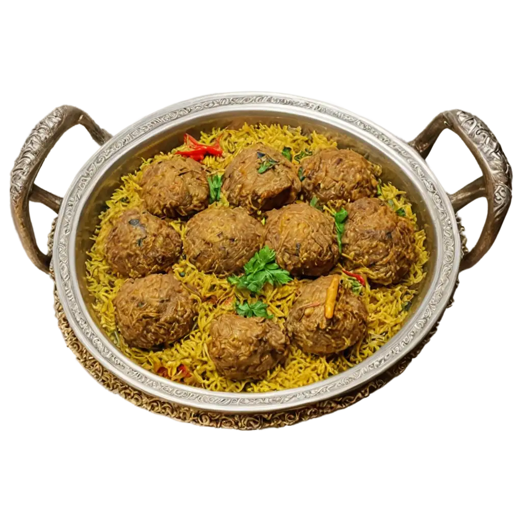 Hyderabadi-Kacchi-Mutton-Dum-Biryani-PNG-Image-Authentic-Dish-on-Glass-Plate