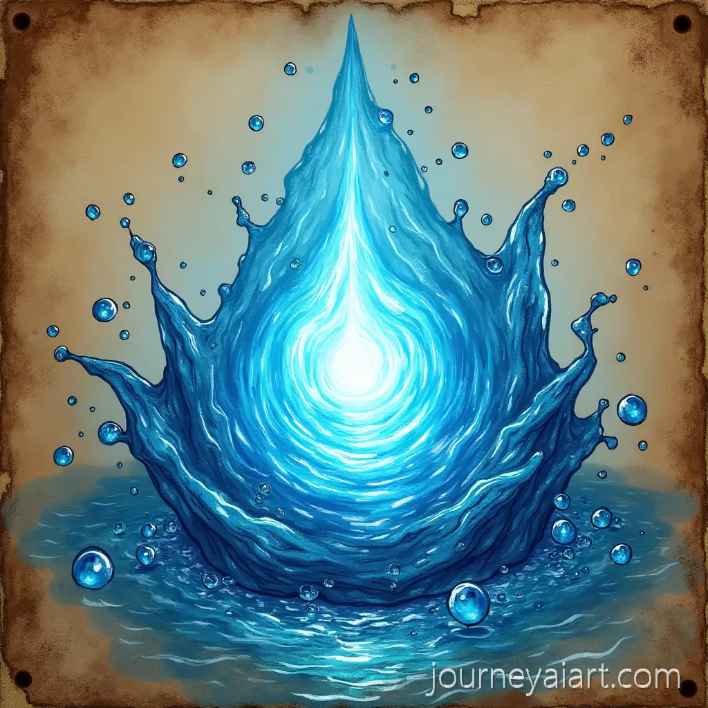 Water-ElementAI-Art-Prompt-Expansional-Card-Illustration-in-Medieval-Fantasy-Style-with-Glowing-Core-and-Magical-Droplets