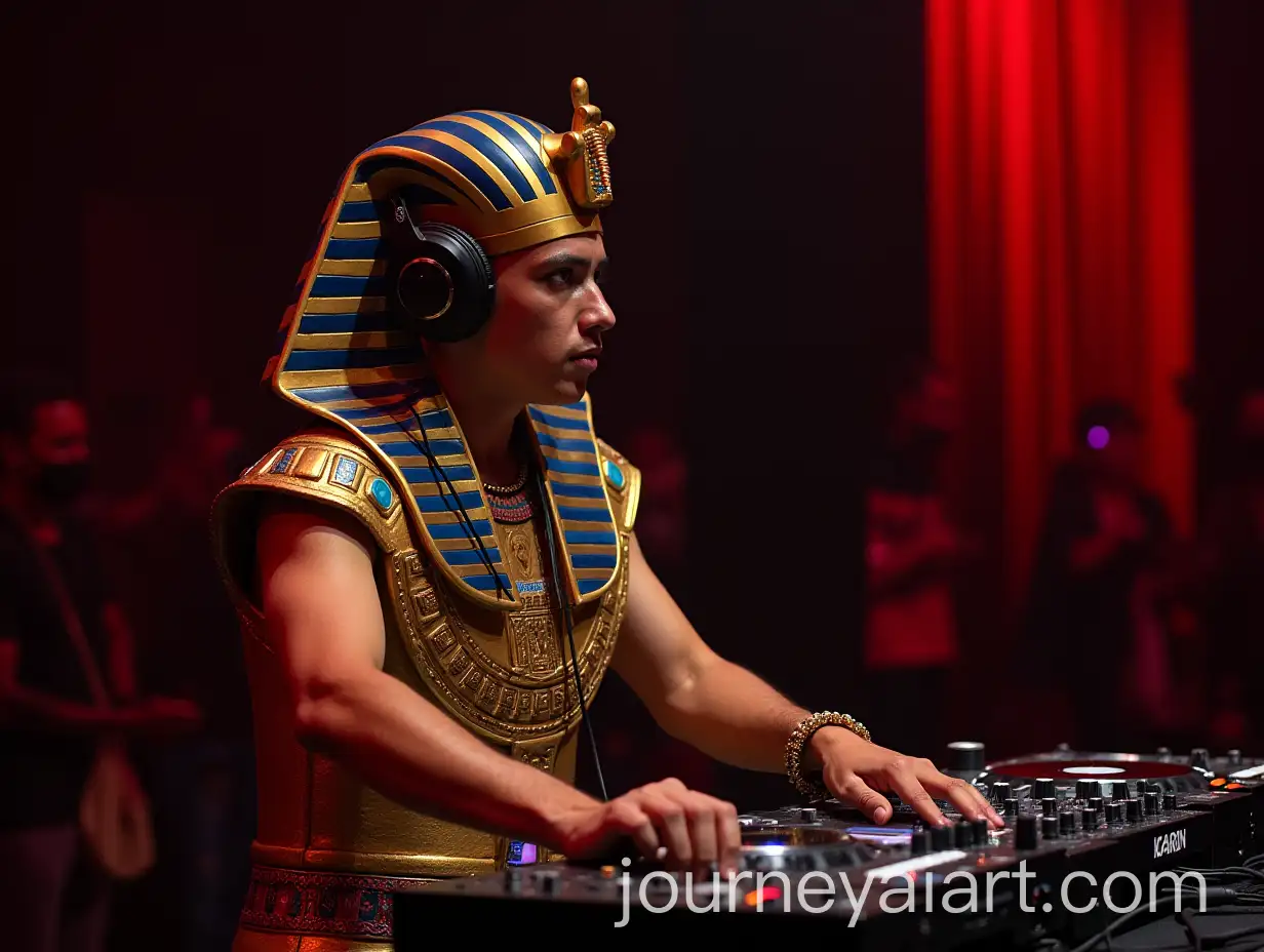 Pharaoh-DJing-at-a-Neonlit-Party