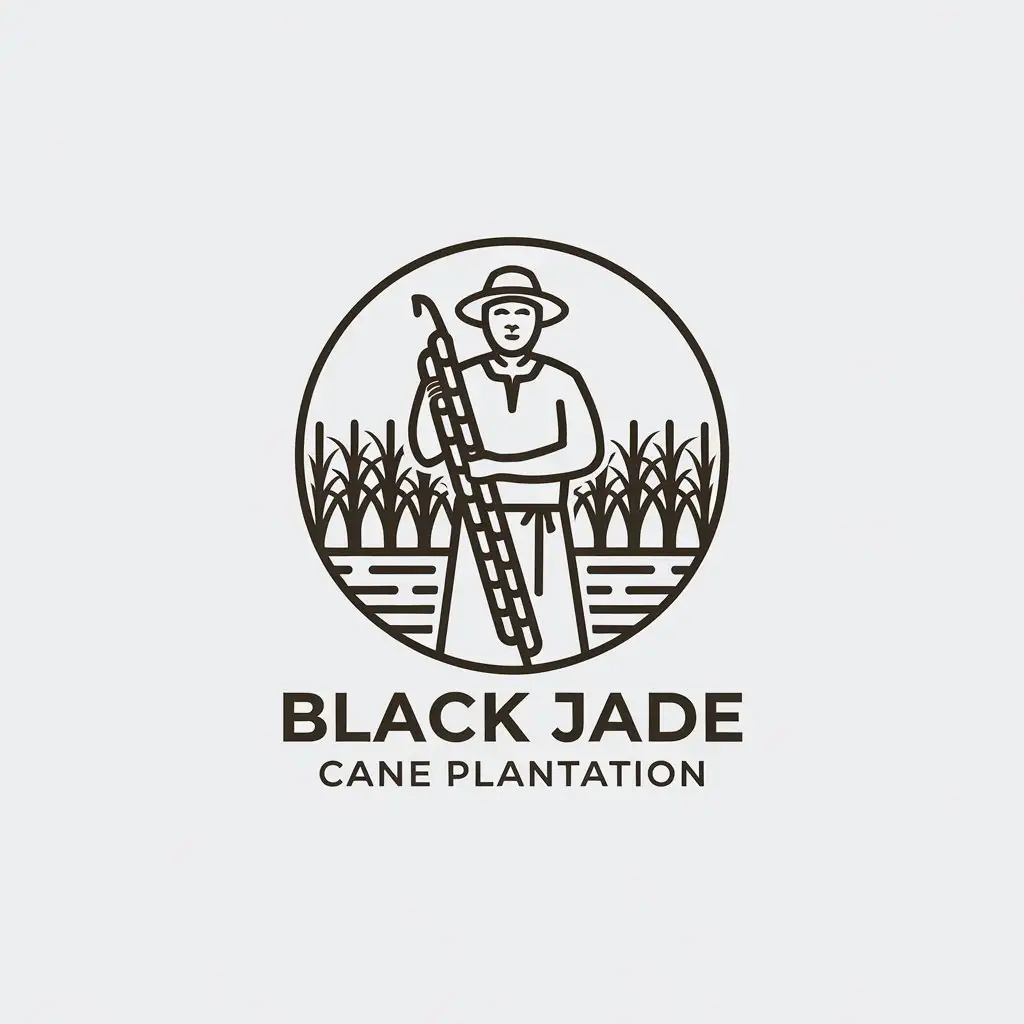 a vector logo design,with the text "Black Jade Cane Plantation", main symbol:peasant, sugarcane, field, plant,Minimalistic,be used in food, product industry,clear background