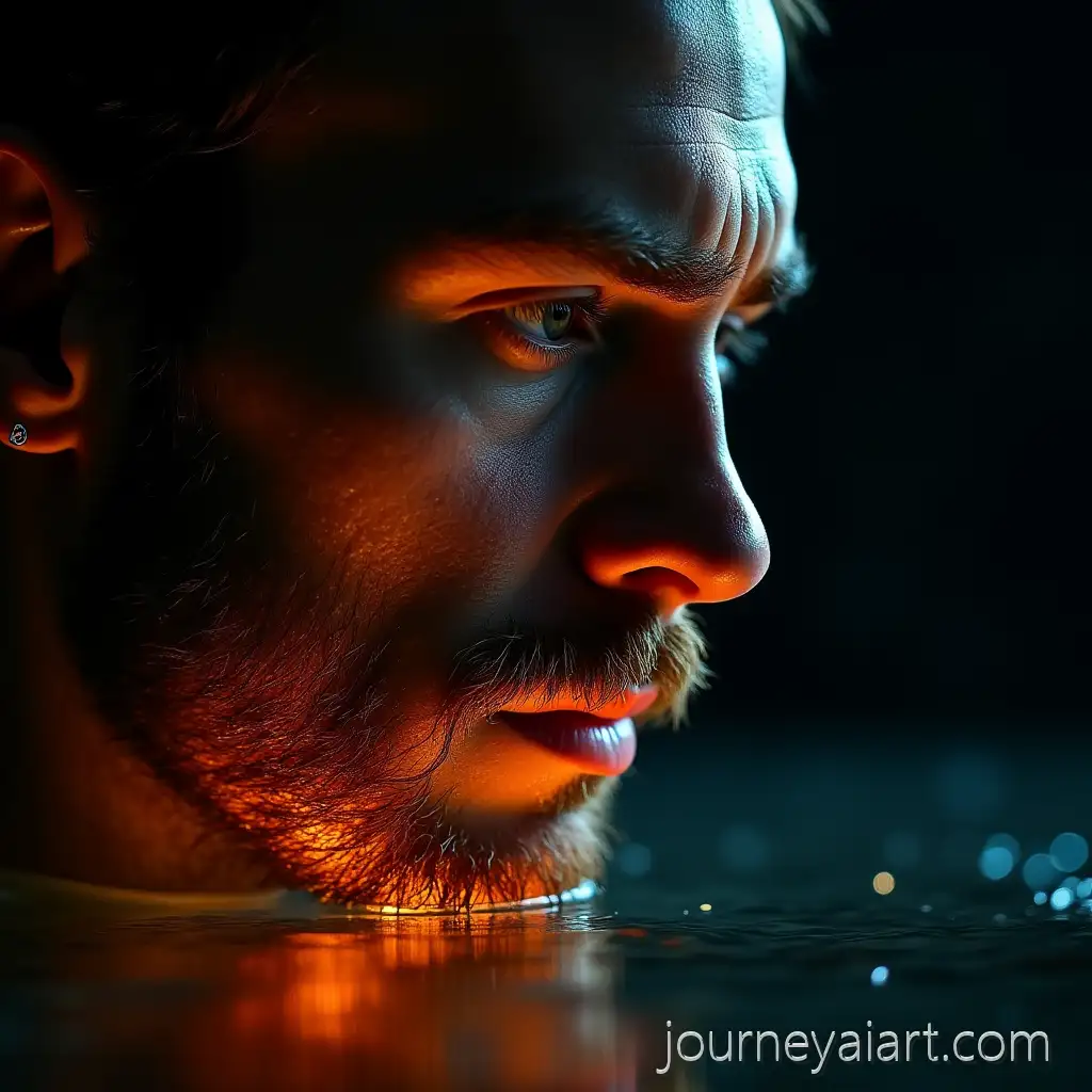 HighContrast-CloseUp-of-a-Mans-Face-Partially-Submerged-in-Water-with-Fire-and-Ice-Elements