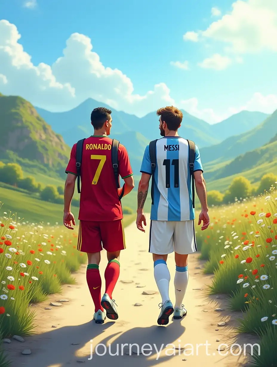Cristiano-Ronaldo-and-Lionel-Messi-Walking-Together-on-Scenic-Countryside-Road