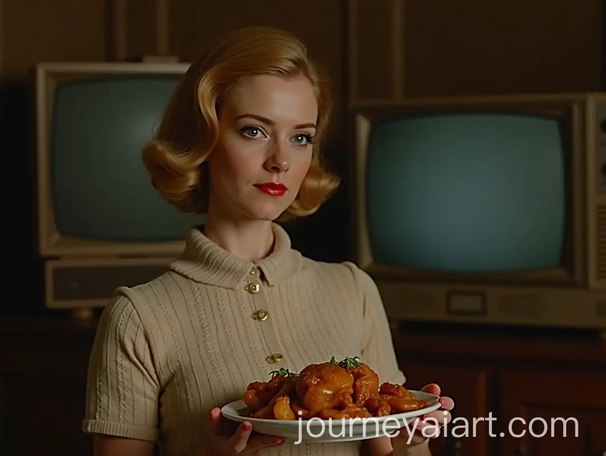 Woman-Enjoying-a-1960s-TV-Dinner