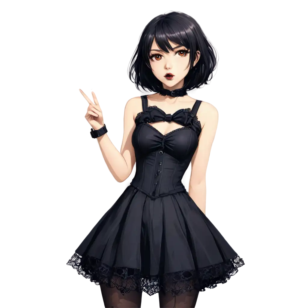 Dynamic-Cute-Anime-Girl-PNG-Image-in-Gothic-Dress-and-Black-Lipstick