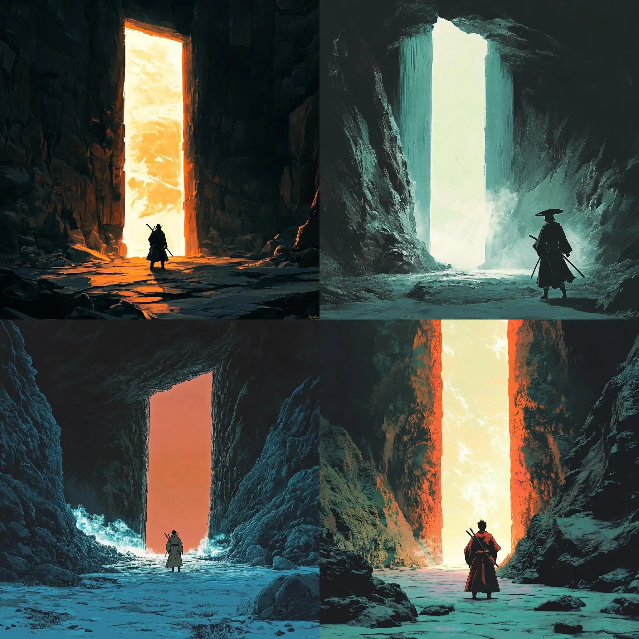 Samurai-in-a-Cave-with-Glowing-Door-1990s-Anime-Style