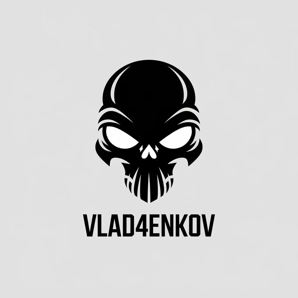 LOGO Design For Vlad4enkov Minimalistic Vector Logo with Space Font and Scary Skull