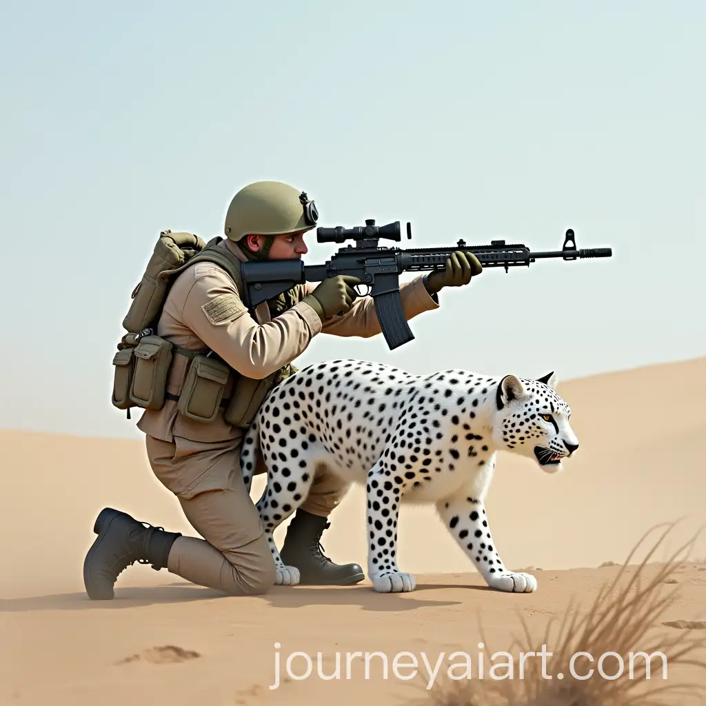 Snow-Leopard-Soldier-Aiming-Rifle-in-Desert-Training-Ground