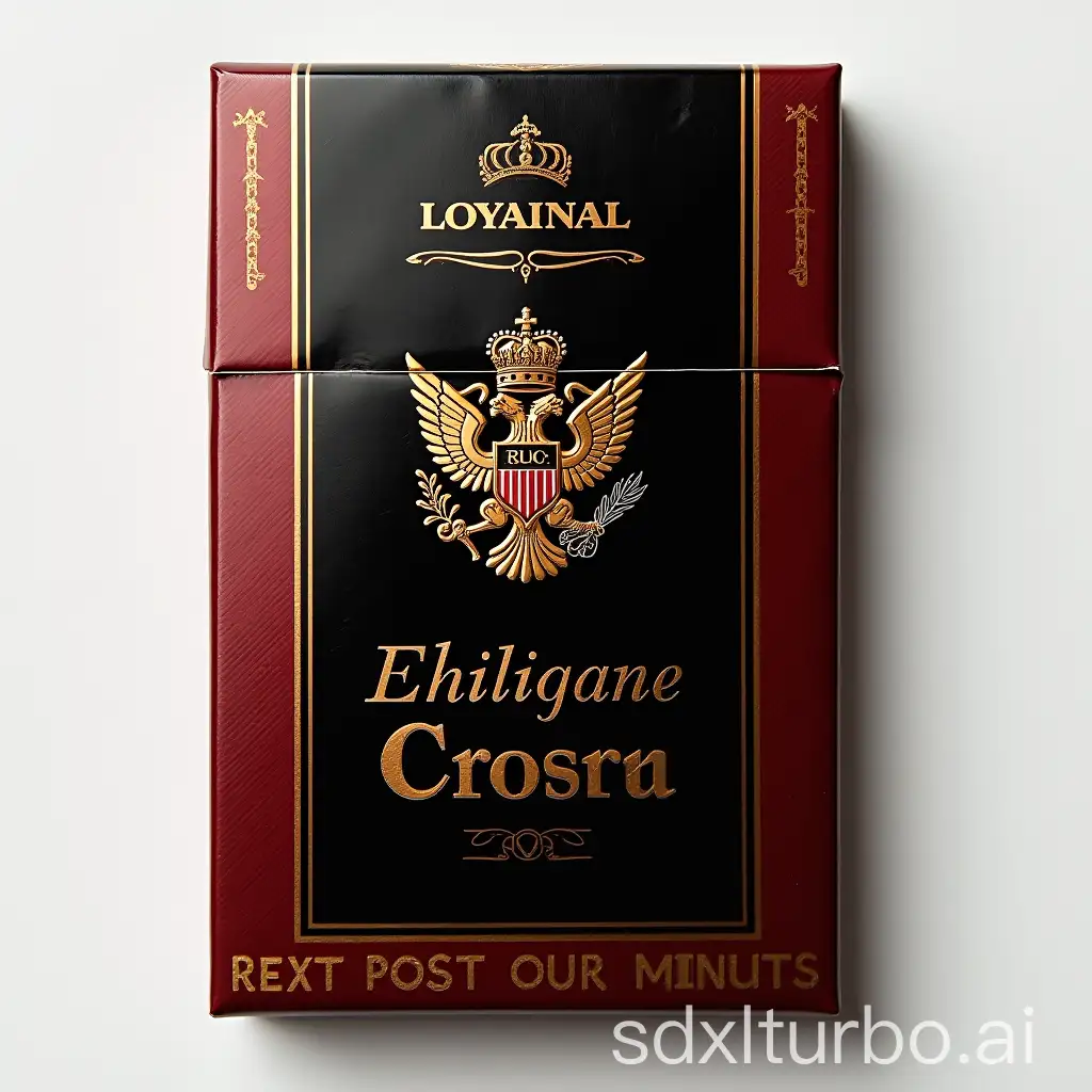 expensive pack of cigarettes Melbourne with with pantones of dark red, black and gold and with royal emblem