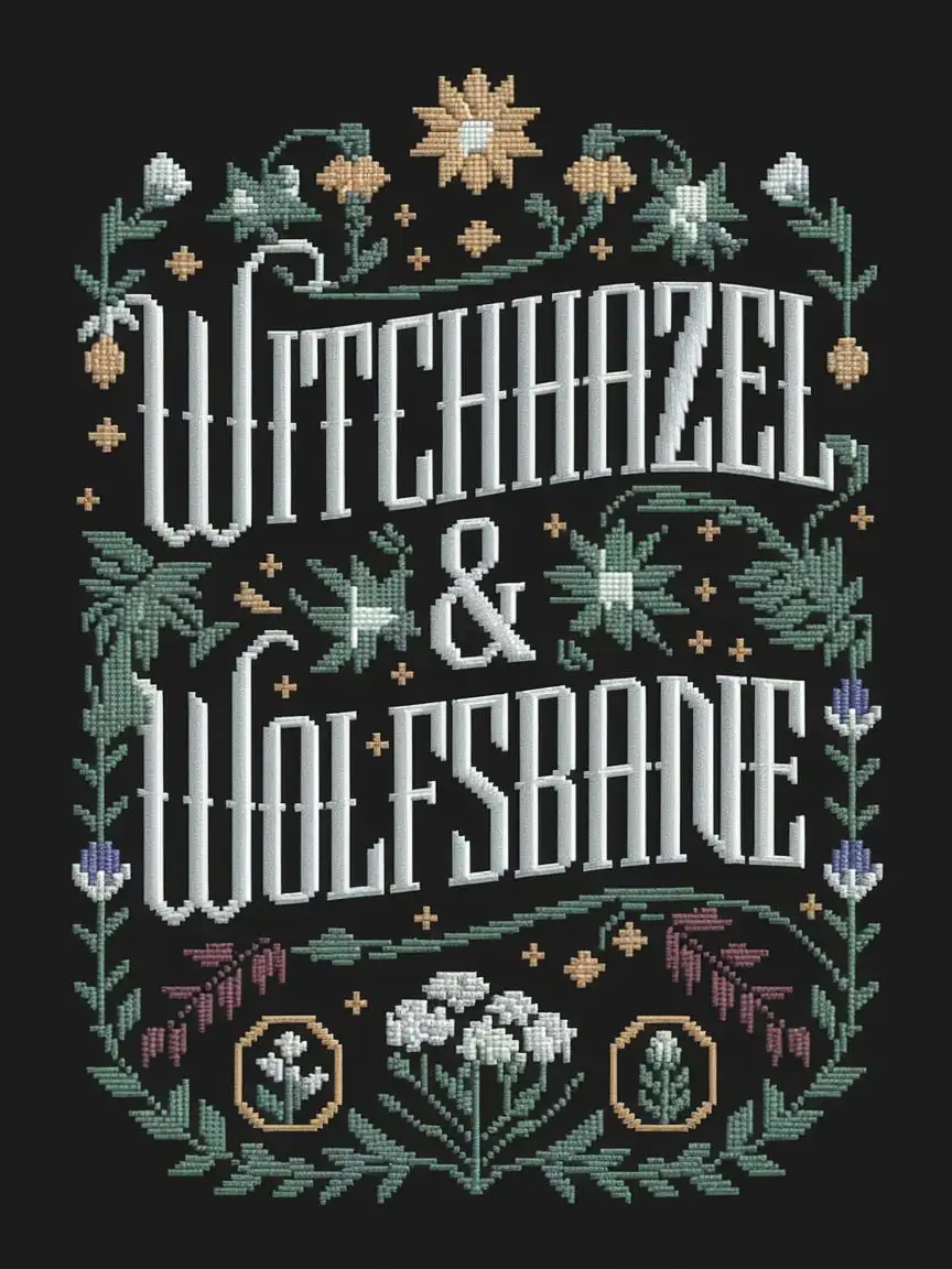 Victorian Cross Stitch Design Witchhazel Wolfsbane with Magical Floral Motifs