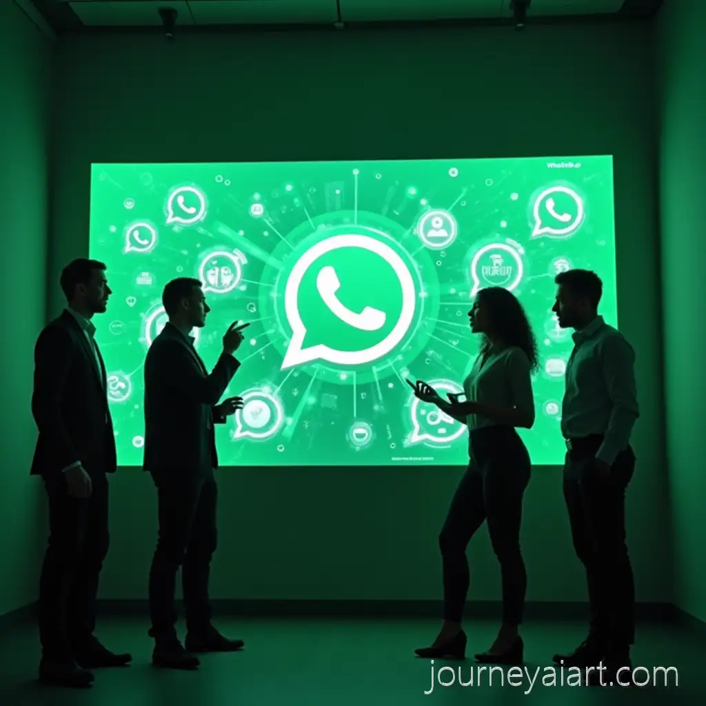 Marketing-Team-CollaborMarketing-team-AI-collaborationating-in-Modern-Office-with-AI-Holographic-WhatsApp-Chat-Interface