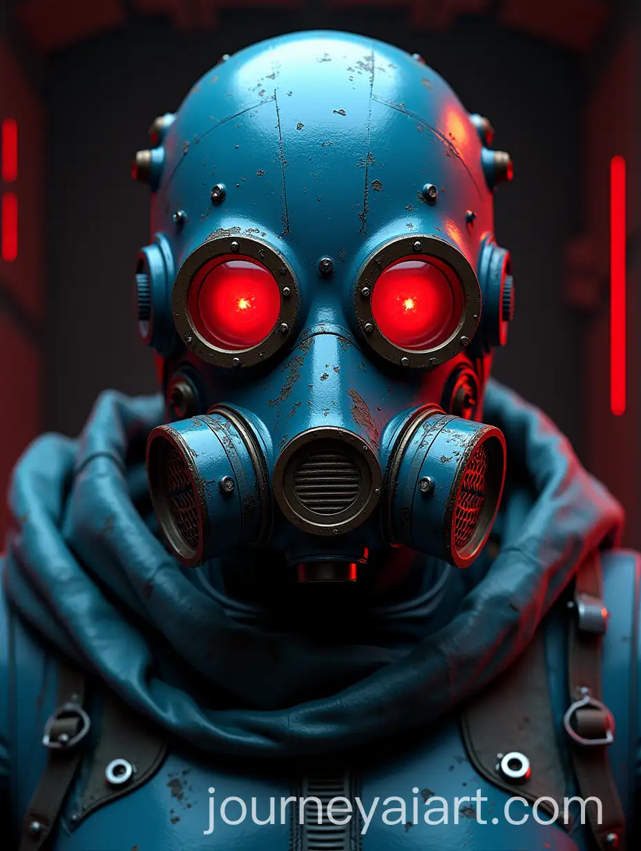PostApocalyptic-Robot-with-Glowing-Red-Eyes-and-Gas-Mask-in-RetroFuturistic-Setting
