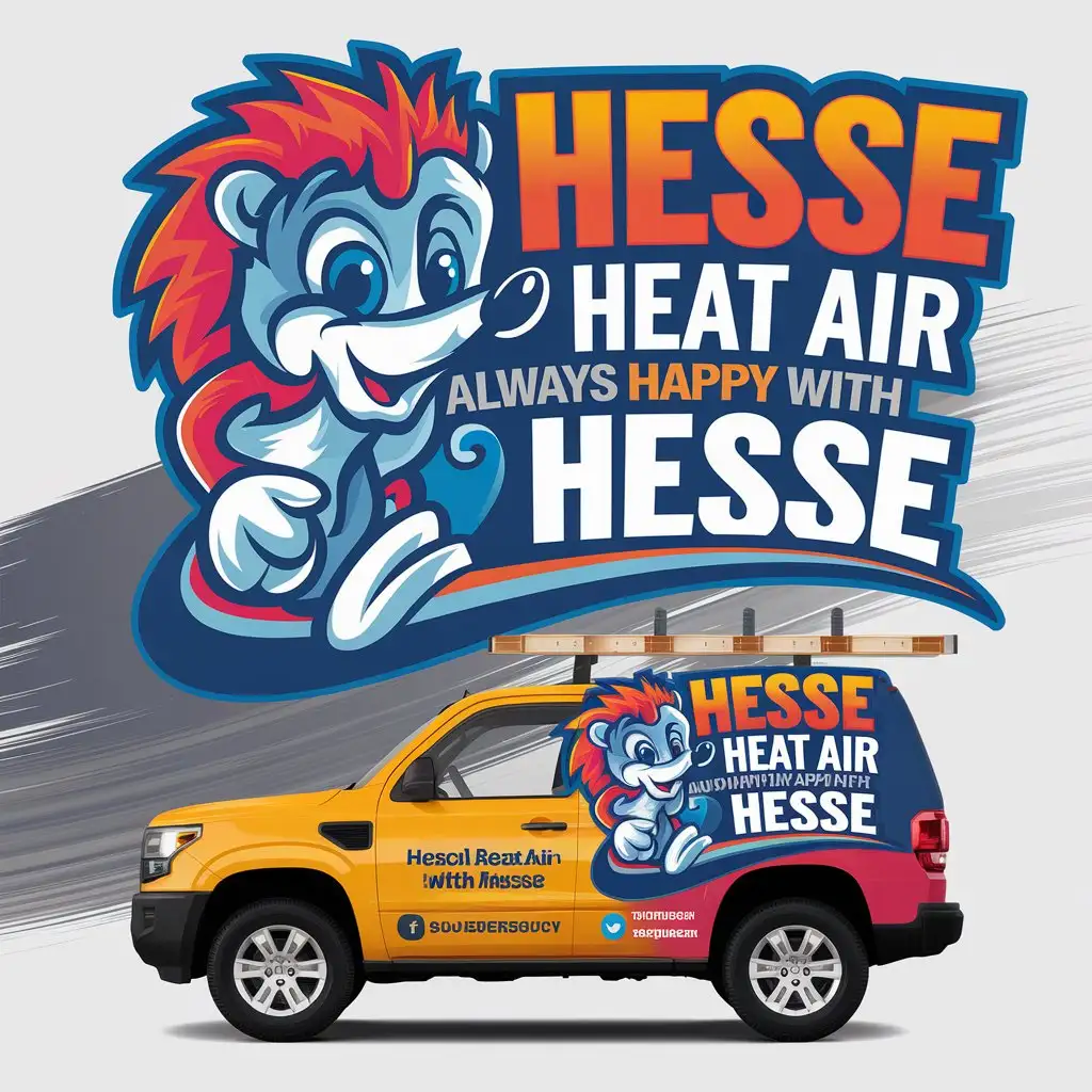 LOGO Design for Hesse Heat and Air Playful Cartoon Hedgehog with Heating and Air Conditioning Theme