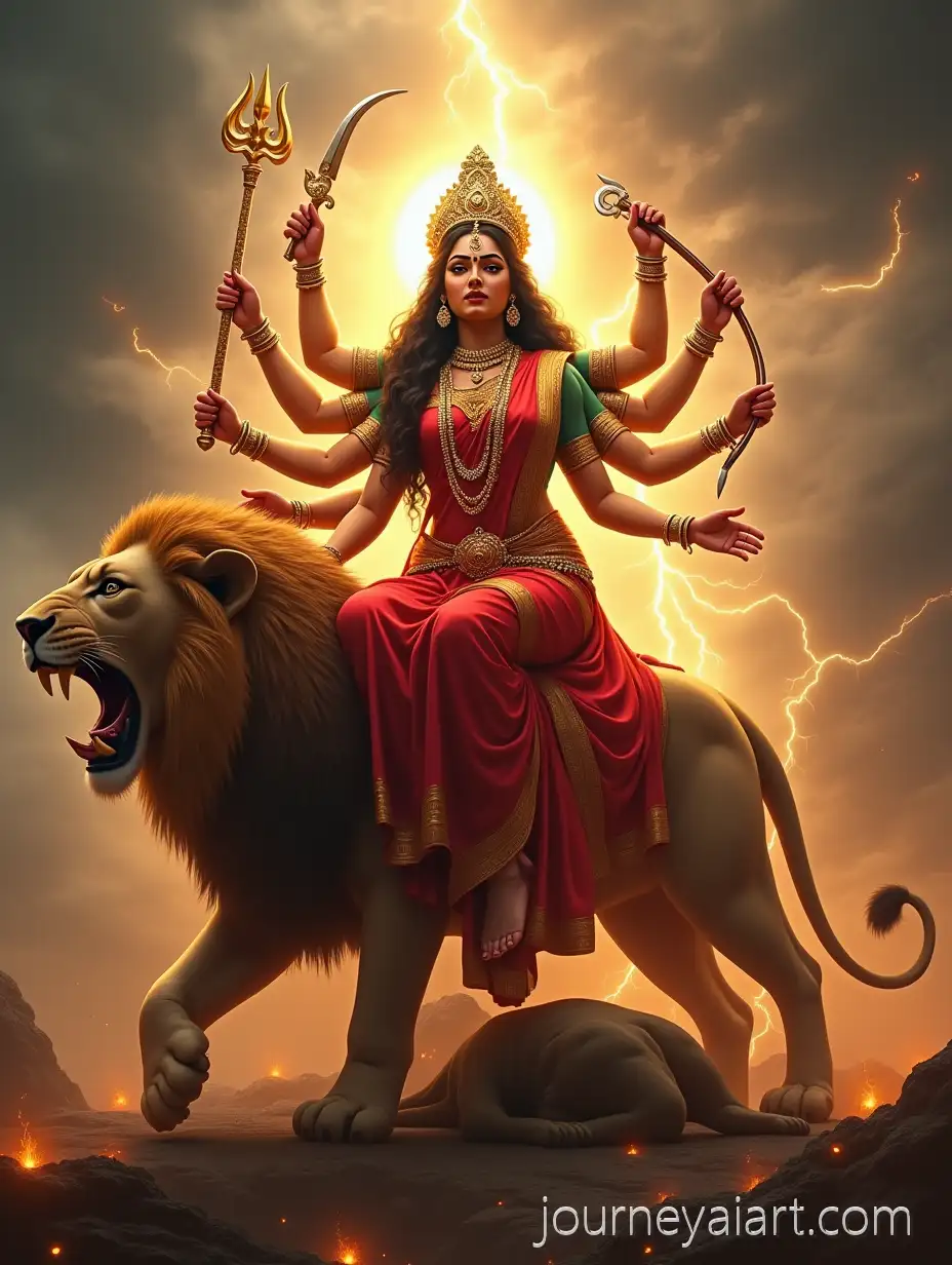 HyperGoddess-Durga-Victory-SceneRealistic-Goddess-Durga-Seated-on-Roaring-Lion-in-Cosmic-Battlefield