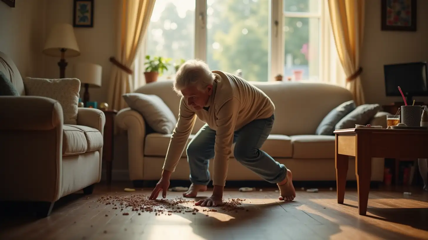 Distressed Elderly Person Fallen in Cozy Living Room