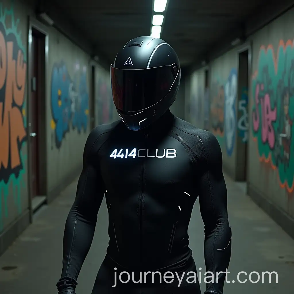 Futuristic-Biker-in-444CLUB-Suit-and-Helmet-in-Urban-Graffiti-Setting