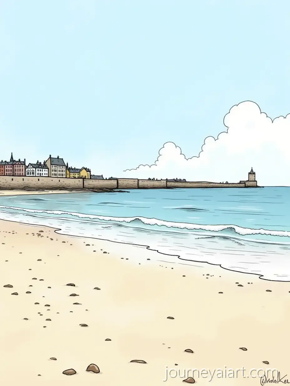 Manga-Style-Drawing-of-SaintMalo-Beach-and-Ramparts