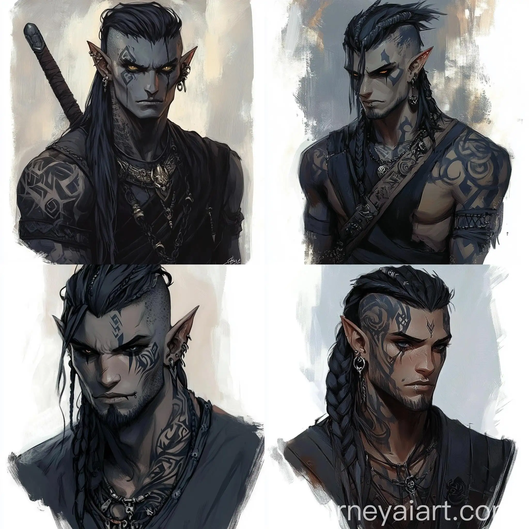 Drow-Warrior-with-Tattoos-and-Piercings-in-Dark-Fantasy-Setting