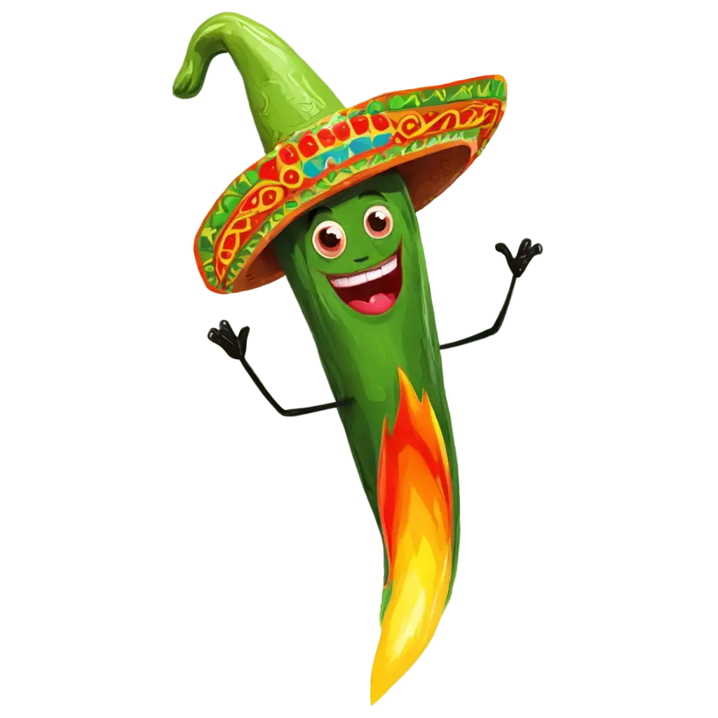 HAPPY JALEPENO ON FIRE WEARING A SOMBRERO