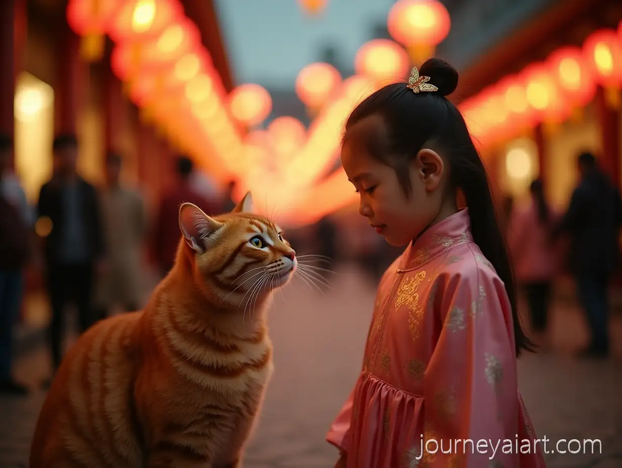 Ginger-CatCat-and-Girl-Reunion-and-Girl-in-TangRobe-Beneath-Lanterns-on-a-Dreamy-Avenue