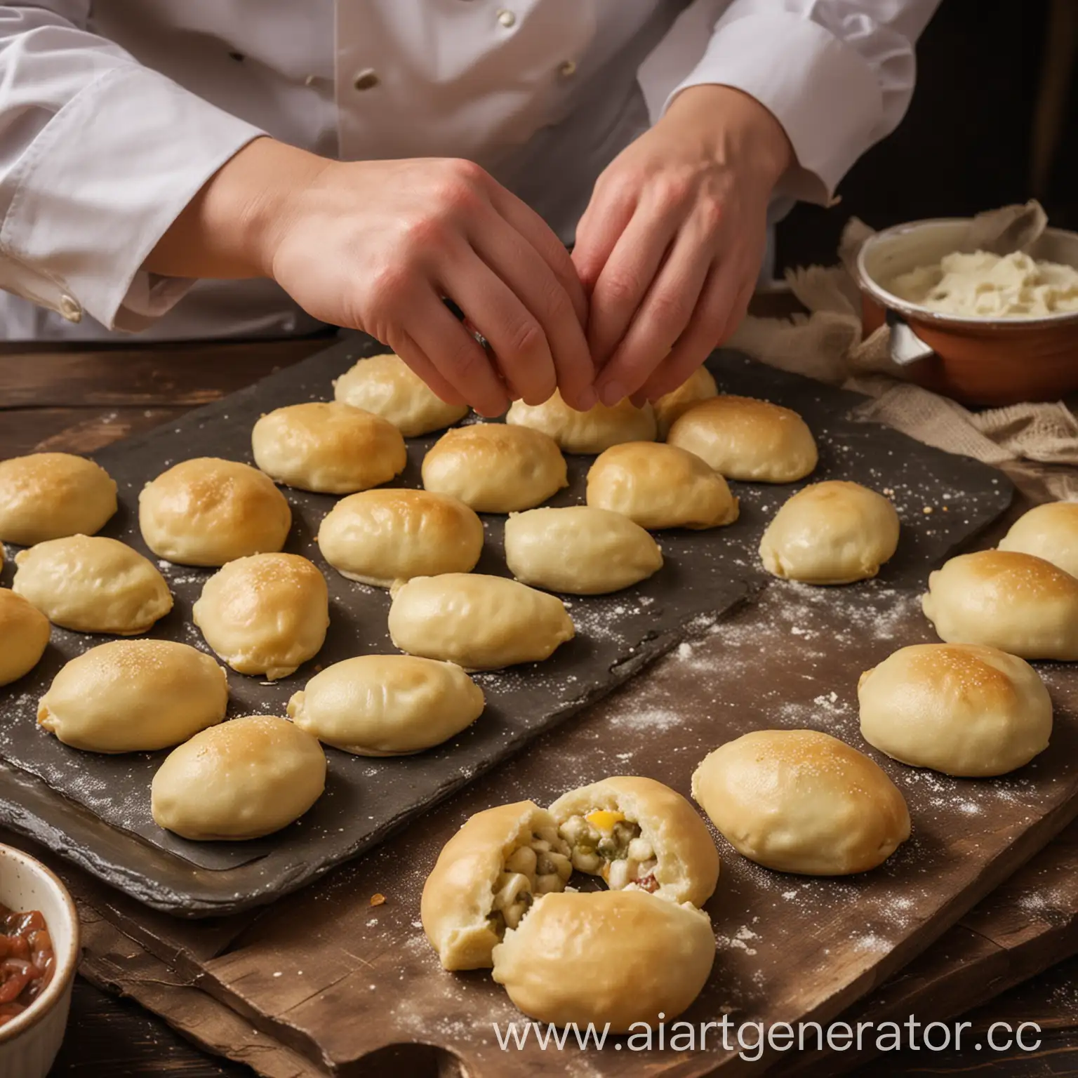 Повар русской кухни готовит пирожки