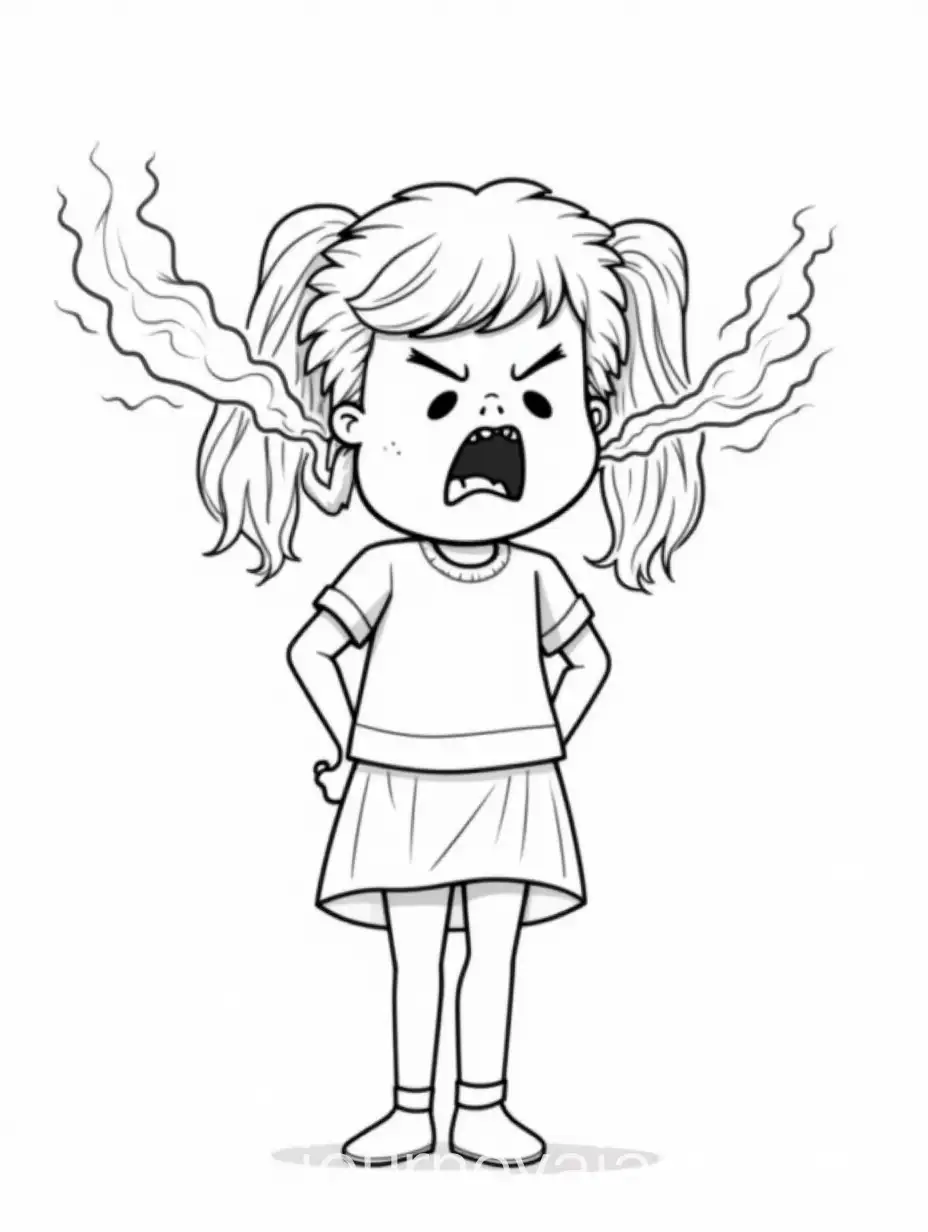 Angry-Little-Girl-with-Smoke-Coming-Out-of-Ears-Color-Book-Image