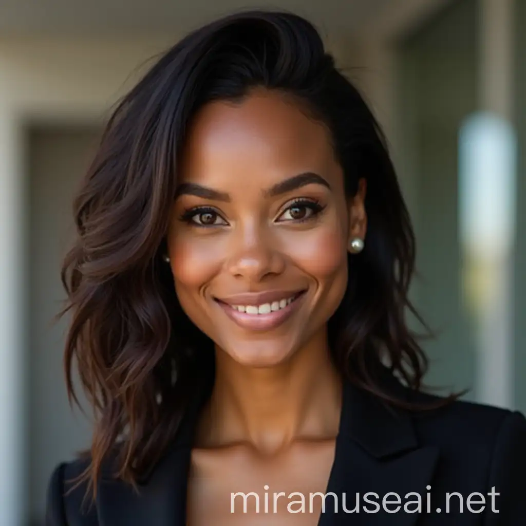 Confident Professional Woman with Brown Skin Tone in Business Attire