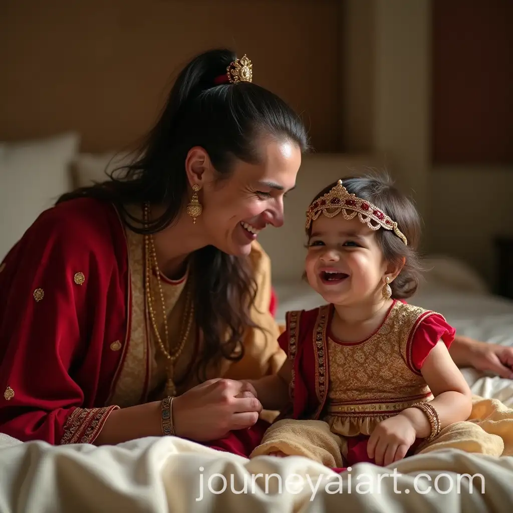 Turkish-Baby-Girl-Laughing-in-Indian-Princess-Outfit-with-Father-in-a-Castle