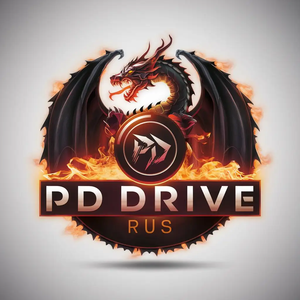 LOGO Design For PD Drive Rus Darkness Hell Dragon Fire with Evil Inscription