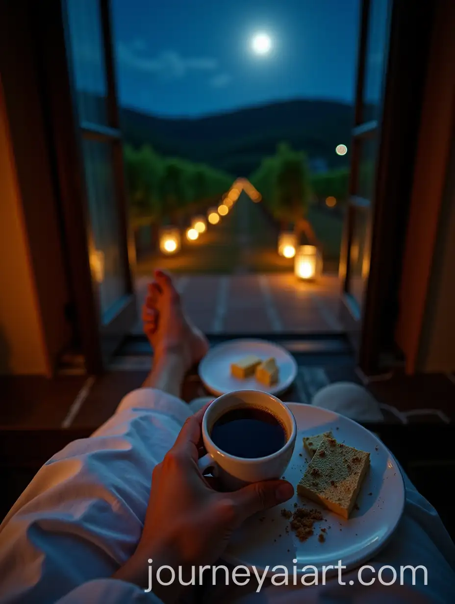 Chef-Enjoying-Espresso-in-Moonlit-Vineyard-Courtyard