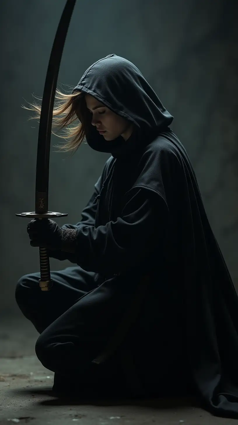 Dynamic Female Warrior in Cloak Executing Kung Fu Move