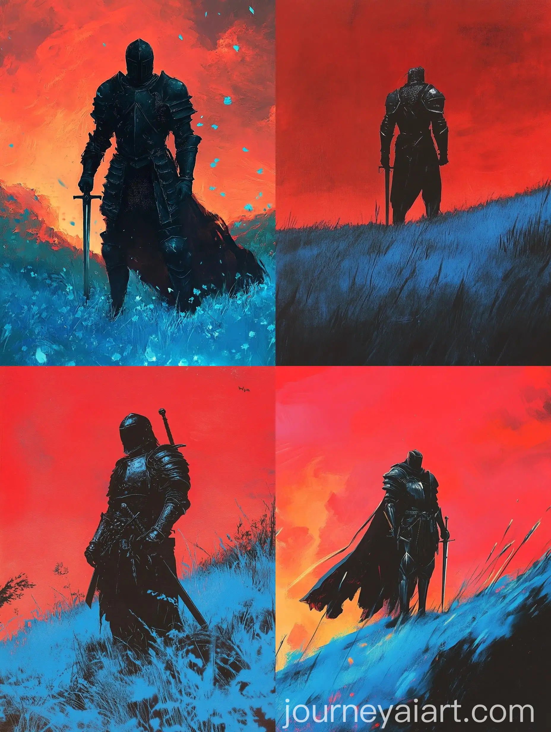 1970s-Dark-Fantasy-DND-Paper-Cover-Art-Black-Armored-Knight-on-Blue-Magic-Grass-Hills