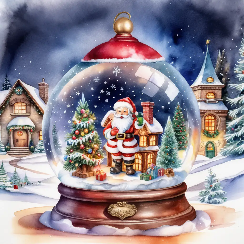 Festive Snowglobe Featuring Santa Claus and a Christmas Tree