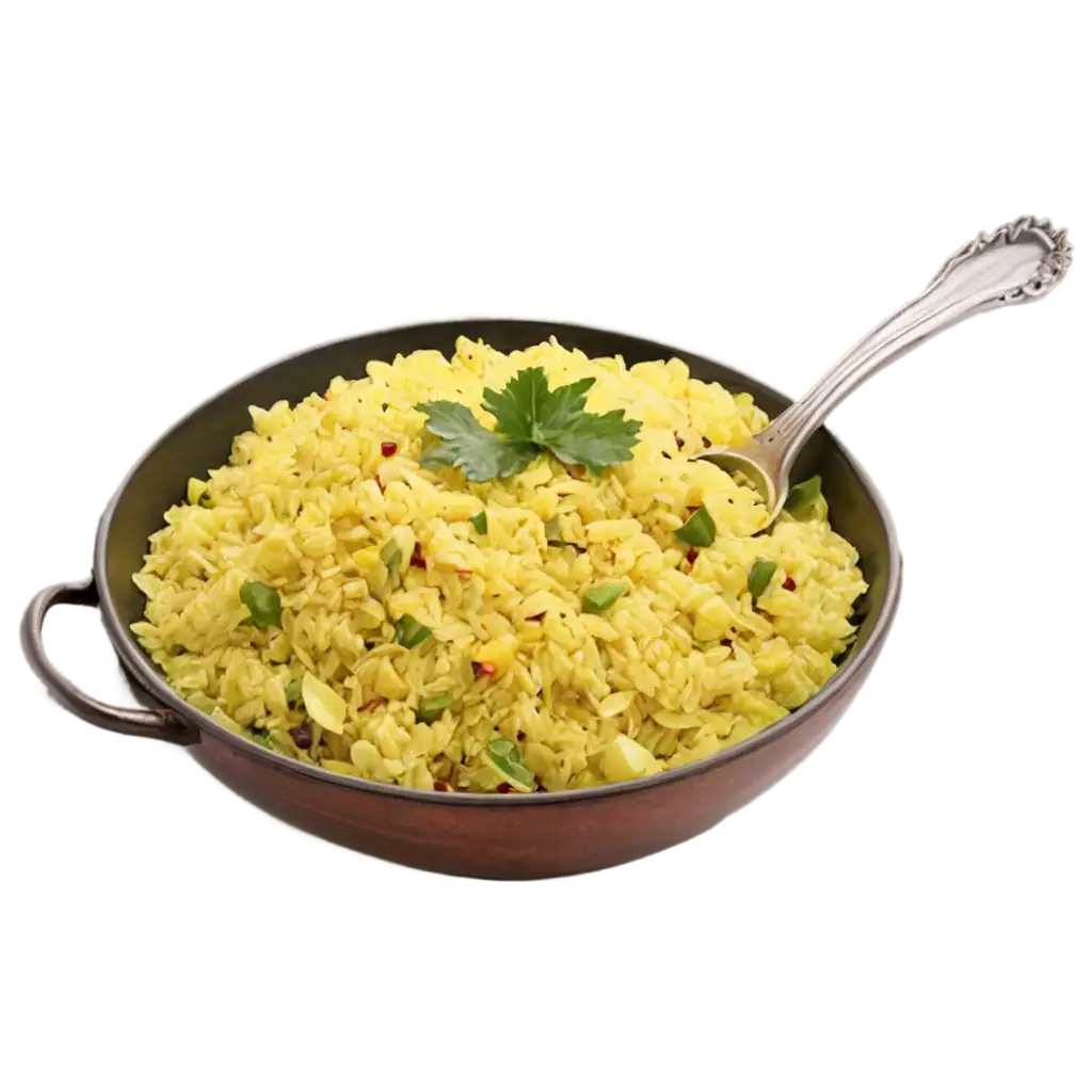 Poha-Food-in-a-Plate-with-Spoon-HighQuality-PNG-Image-for-Culinary-and-Lifestyle-Visuals