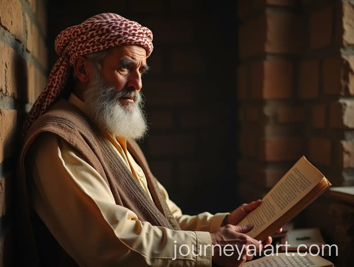 An-Old-Arab-Man-in-Traditional-Sixth-Century-Hijri-Attire-with-Ancient-Books