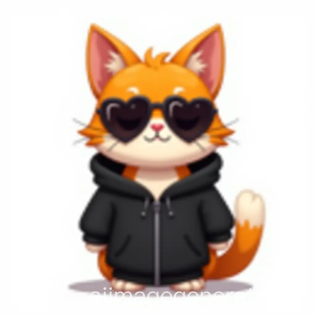 Stylish-Cartoon-Orange-Cat-in-Black-Hoodie-and-HeartShaped-Sunglasses