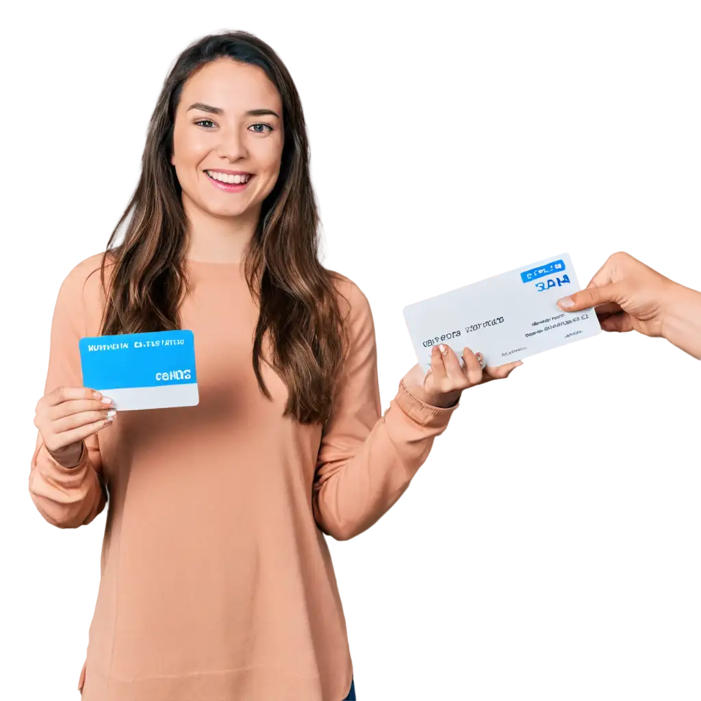 PNG-Image-of-a-Woman-Showing-a-Gift-Card-for-a-Driving-Course-HighQuality-Visual-for-Promotion-and-Branding