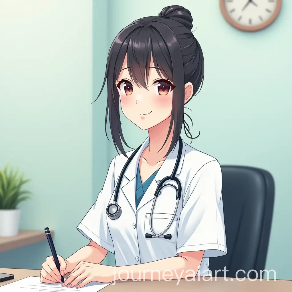 Chinese-Female-Doctor-in-Medical-Office-with-Stethoscope-in-2D-Anime-Style